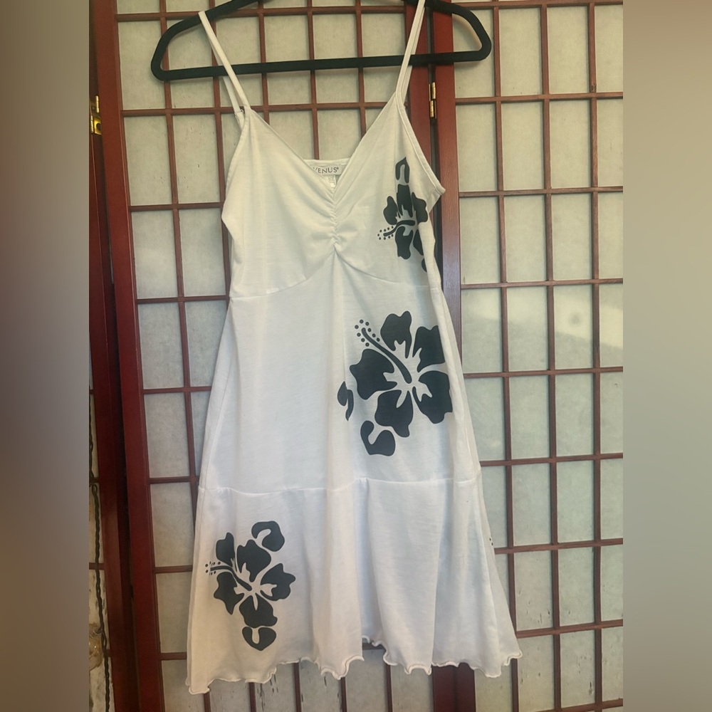 VENUS White Coverup with Black Floral Accents